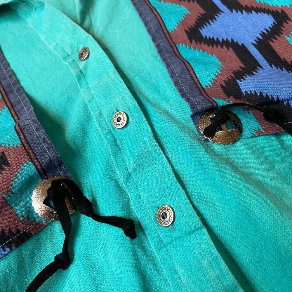 Vintage Panhandle Slim Western Shirt – Turquoise Aztec Print | SZ M | USA Made - Picture 5 of 6